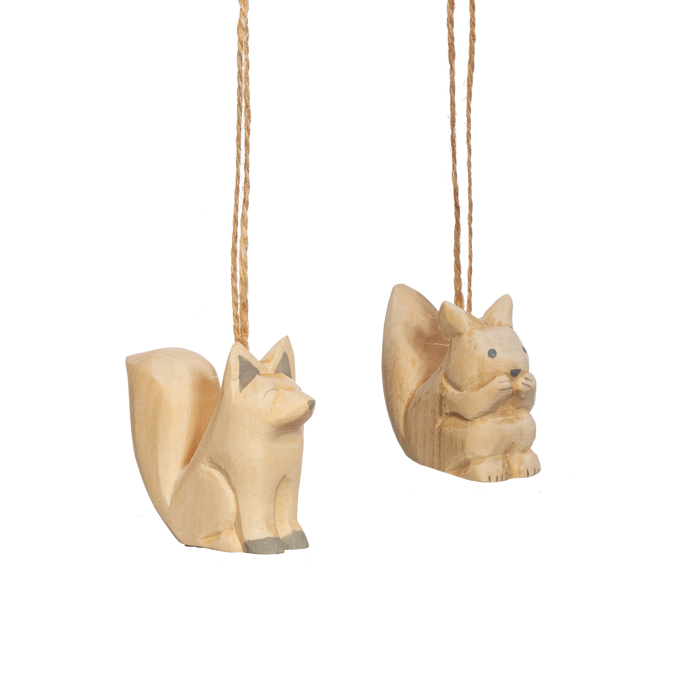 ARCXM011 A Handcarved Wooden SquirreL Fox Hanging Ornaments Assorted